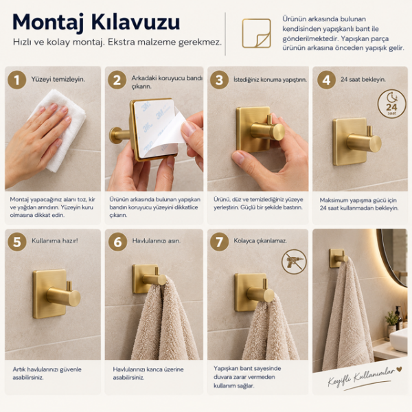 DİGİSU YAPIŞKANLI HAVLU VE BORNOZ ASKISI GOLD